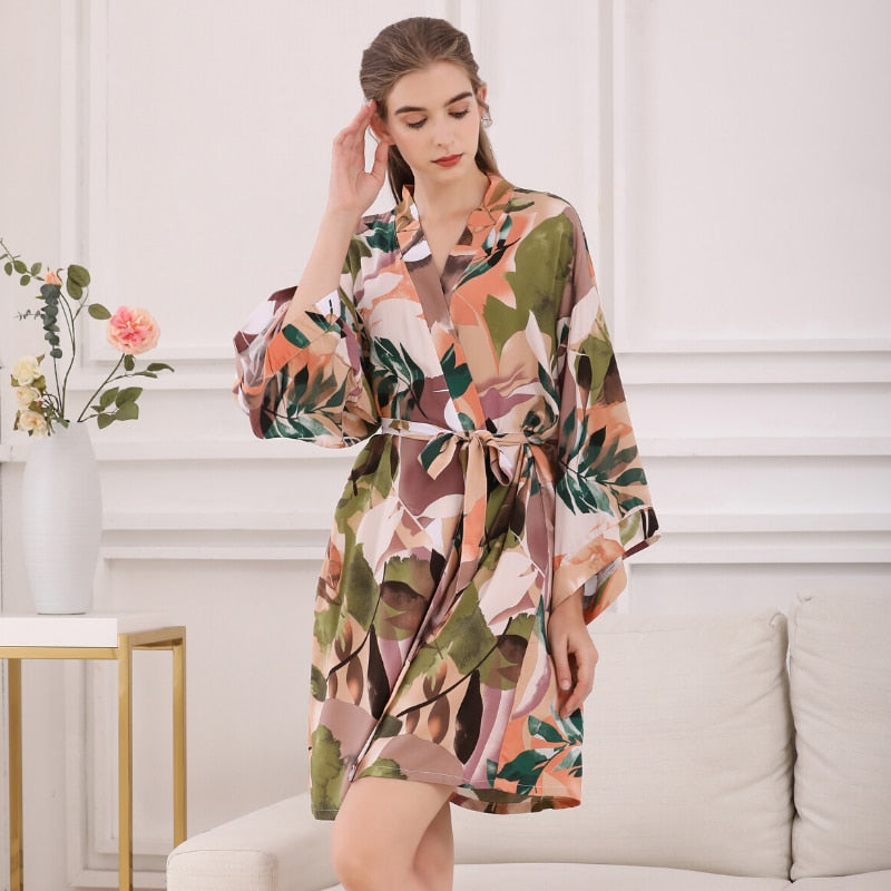 Silk Satin Thin Robe Floral Printed