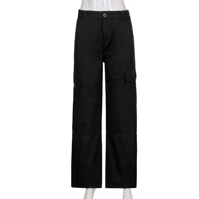 Cargo Wide Leg Straight Jeans