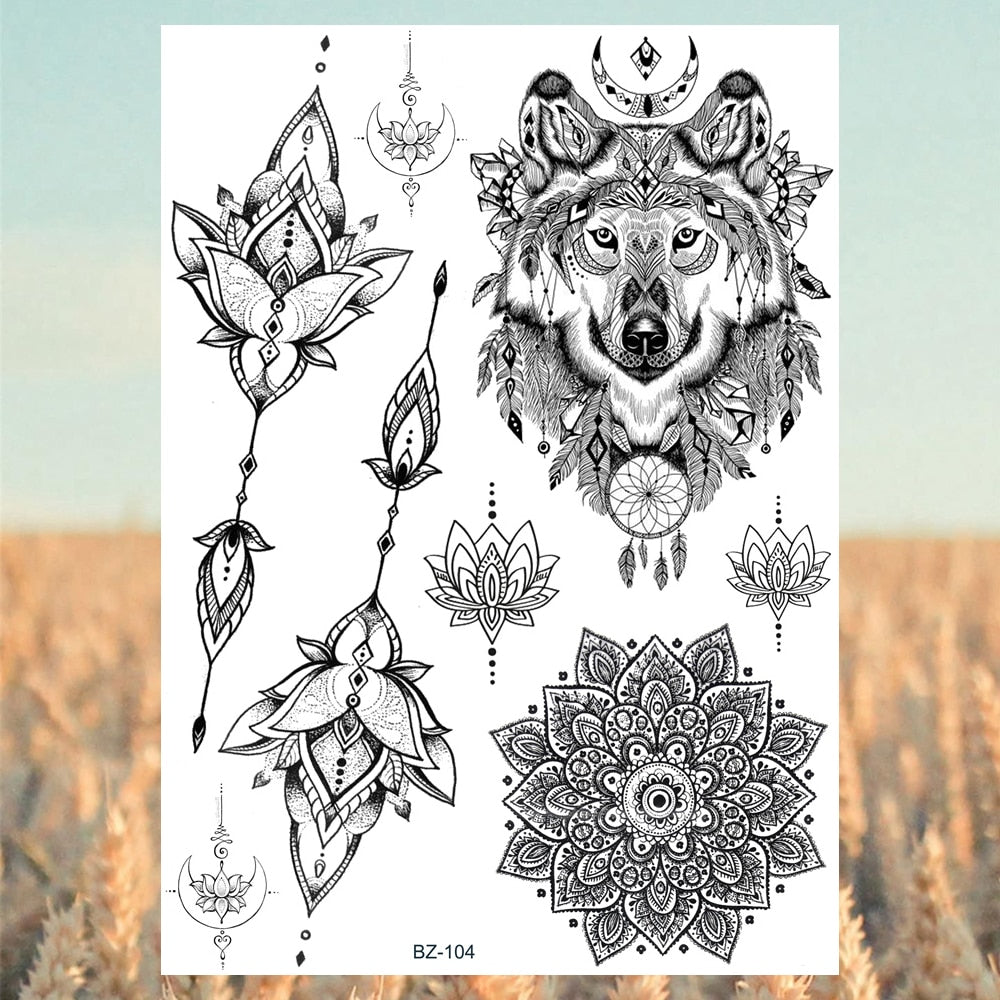 Lotus Henna Mandala Chest Temporary Tattoos