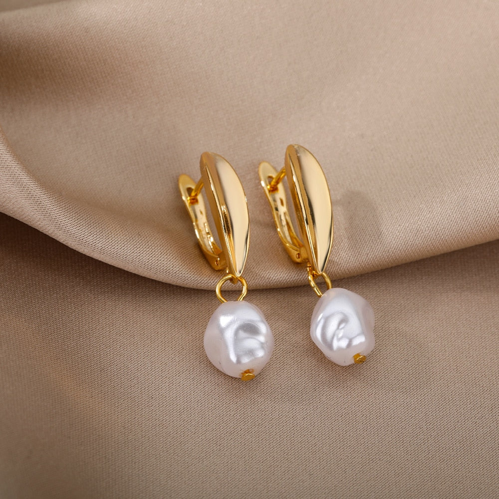Circle Pearl Earrings Stainless Steel