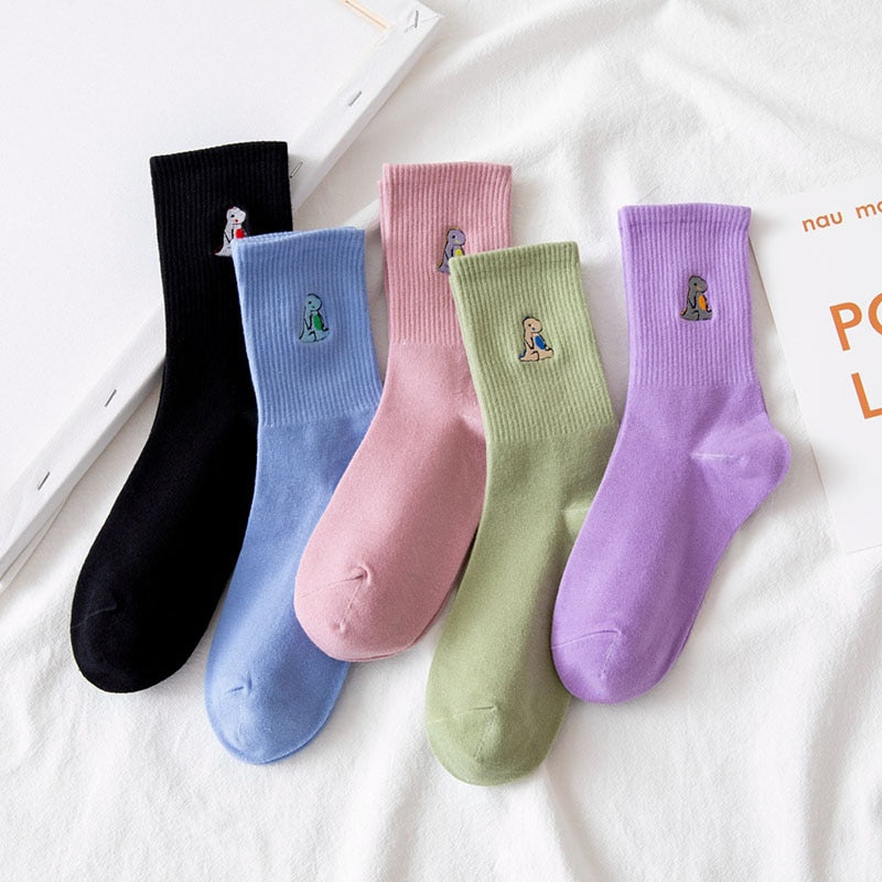 Embroidery Dinosaur Socks
