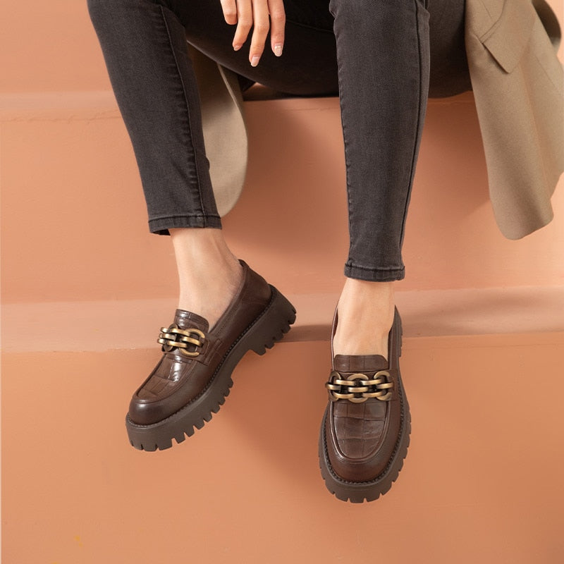 Chunky  Leather Platform Loafers Shoes