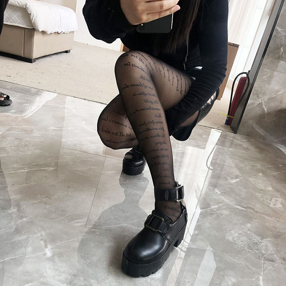 Transparent Tights With Inscriptions