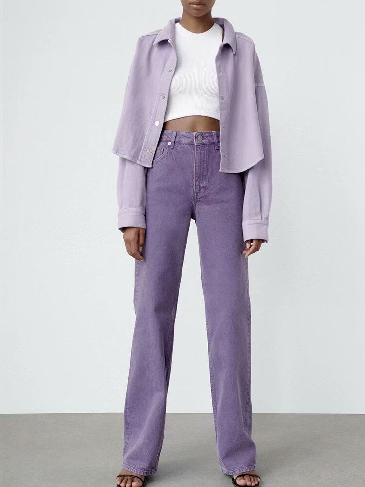 Purple High Waist Wide Leg Jeans