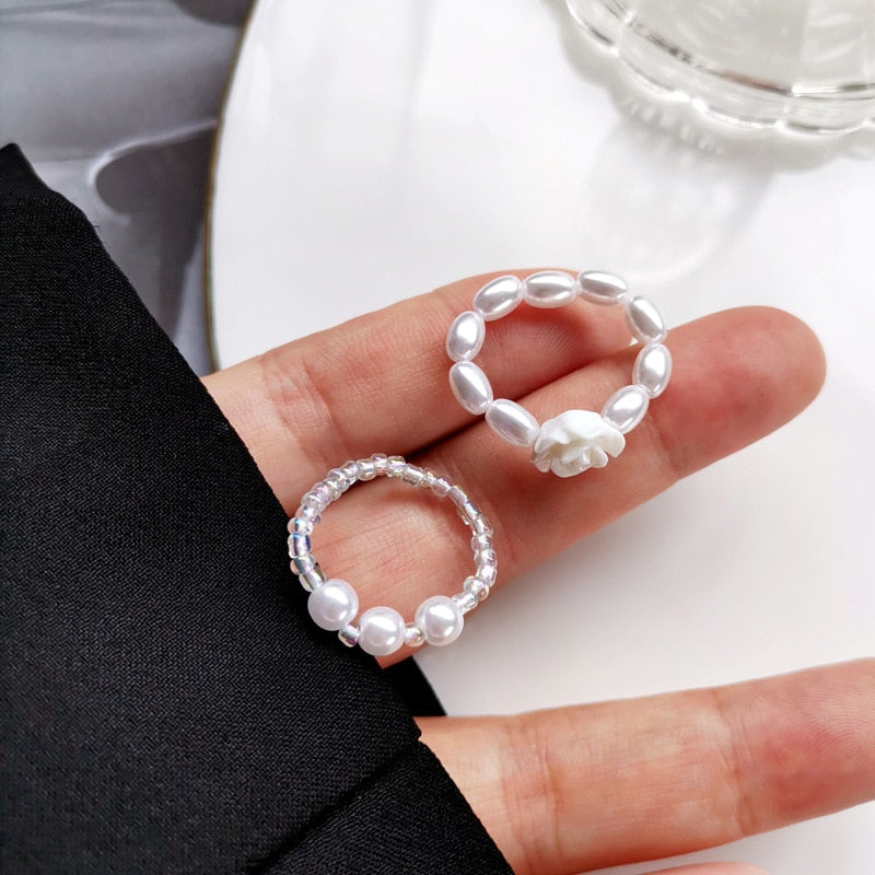 4 Pcs Pearl Stone Heart Ring