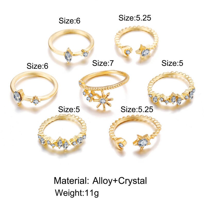 Star Moon Rhinestone Gold Ring