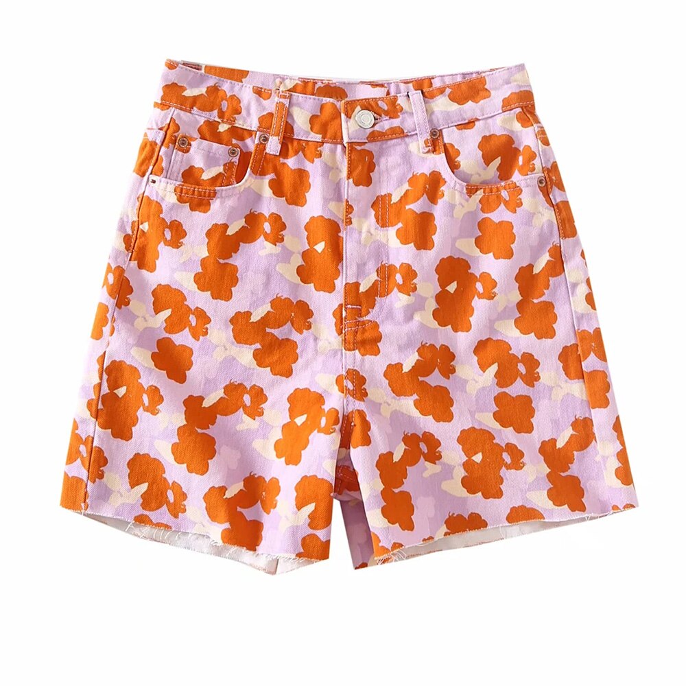 Flowers Print Denim Cotton Two-piece Set
