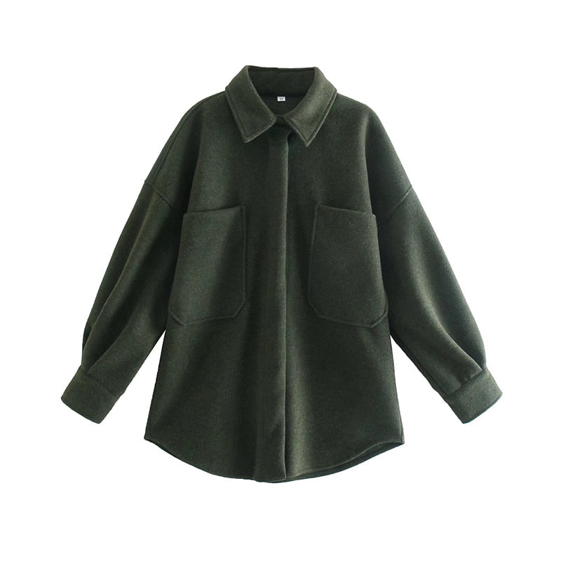 Camel Loose Pocket Woolen Jacket