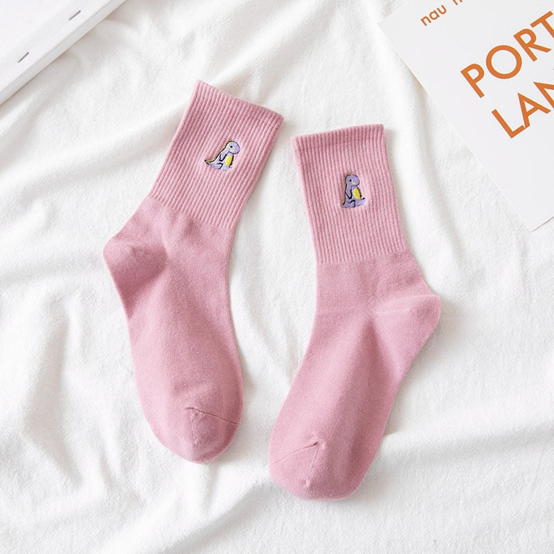 Embroidery Dinosaur Socks