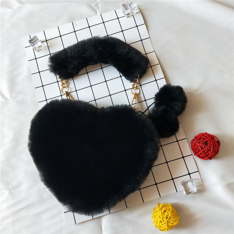 Faux Fur Heart Shaped Shoulder Bag