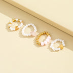 4 Pcs Pearl Stone Heart Ring