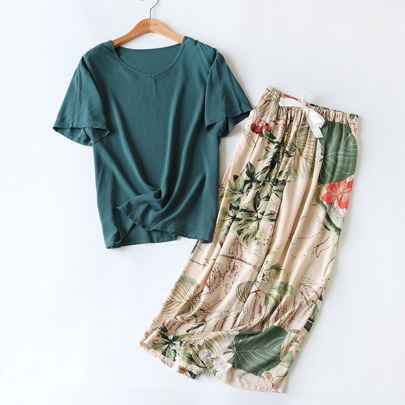 Floral Printed Short Sleeve+Pants 2Pcs Set