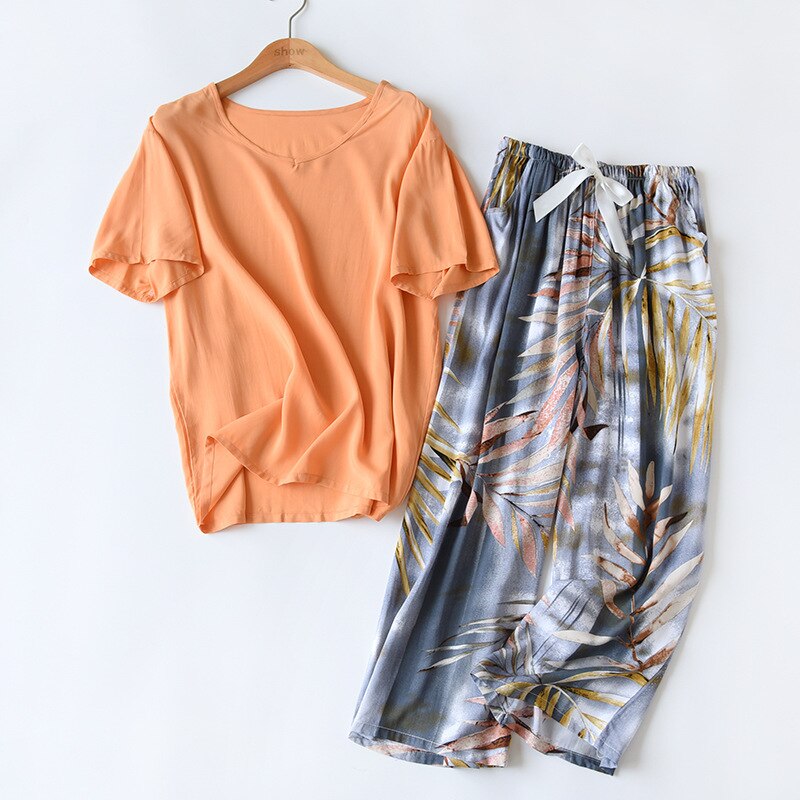 Floral Printed Short Sleeve+Pants 2Pcs Set