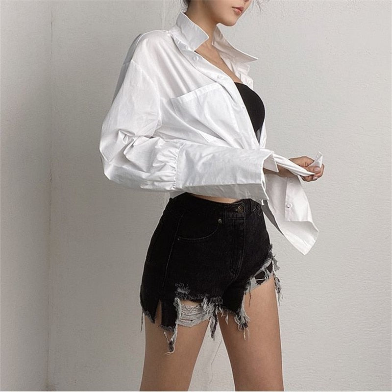Ripped High Waist Loose Short
