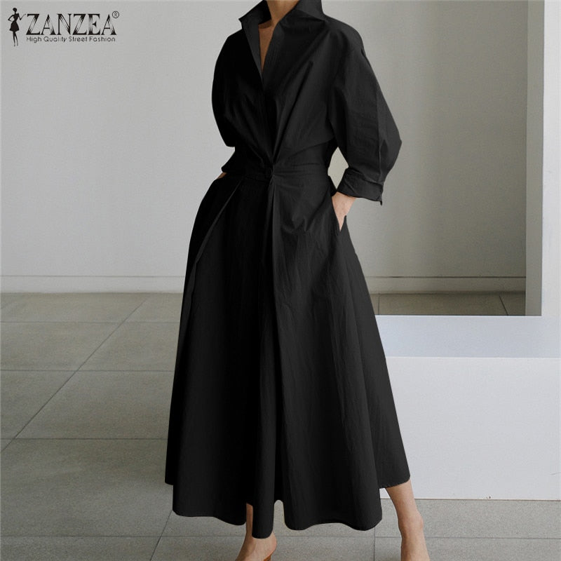 Oversized Neck Long Sleeve Shirt Dress