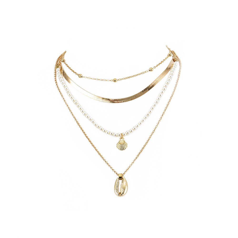 Gold Pearl  Shell Pendant Necklace