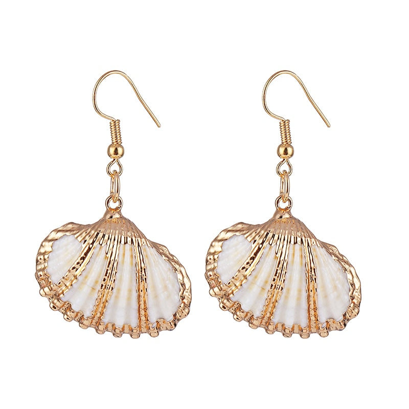 Gold Color Shell Pendant Earrings