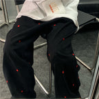 Black Denim Hearts Wide Leg Pants