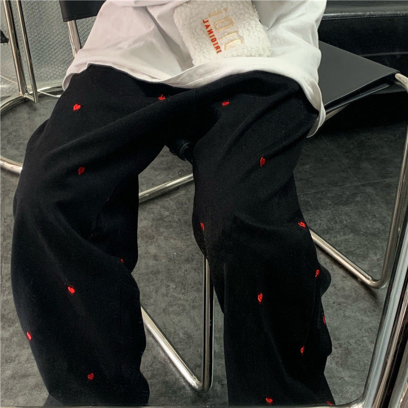 Black Denim Hearts Wide Leg Pants