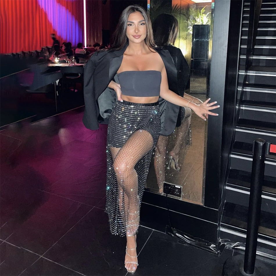 Crystal Mesh  Split Loose Skirt