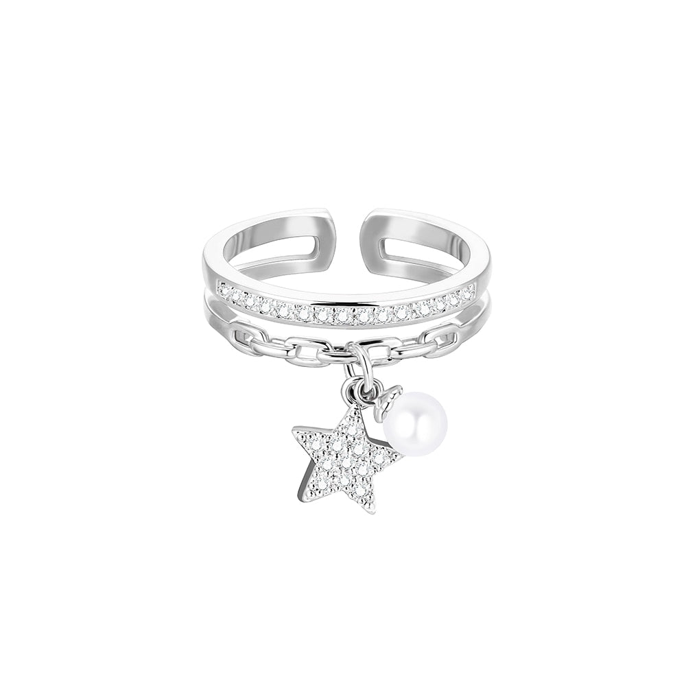 Gold Silver Star Pearl Ring