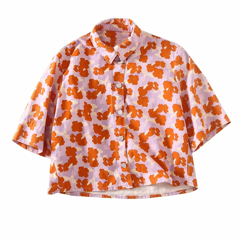 Flowers Print Denim Cotton Two-piece Set