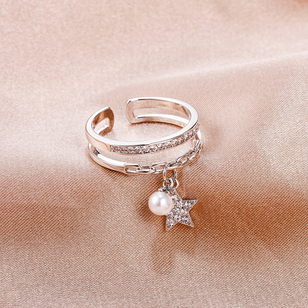 Gold Silver Star Pearl Ring