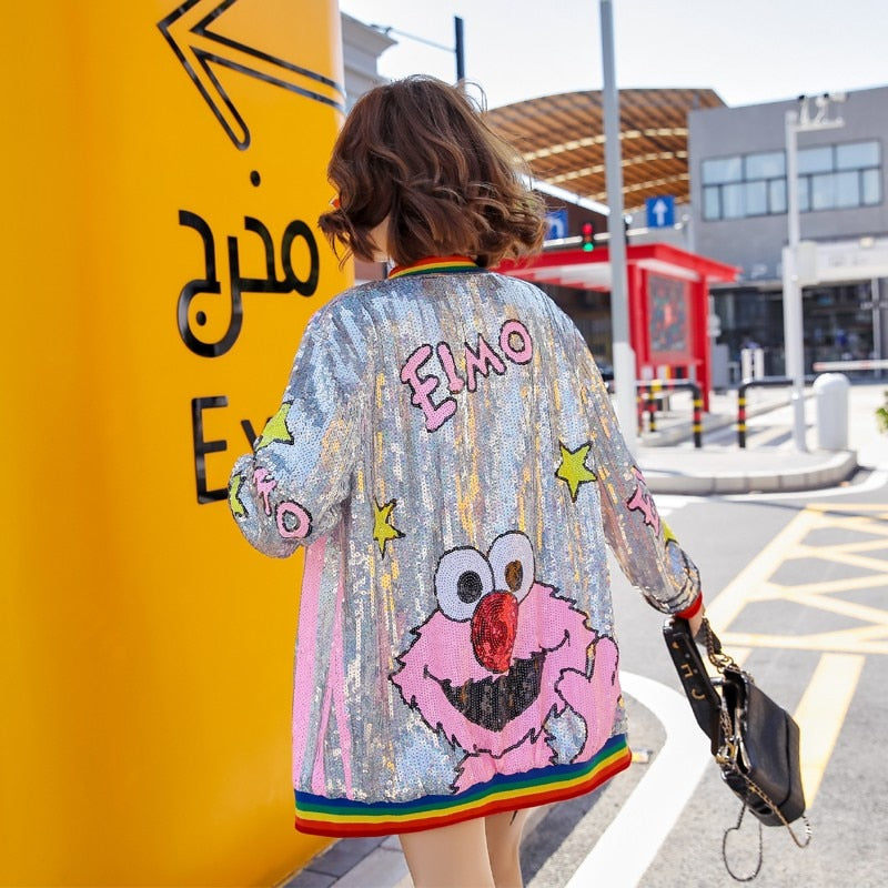 Sequined Cartoon Print Jacket