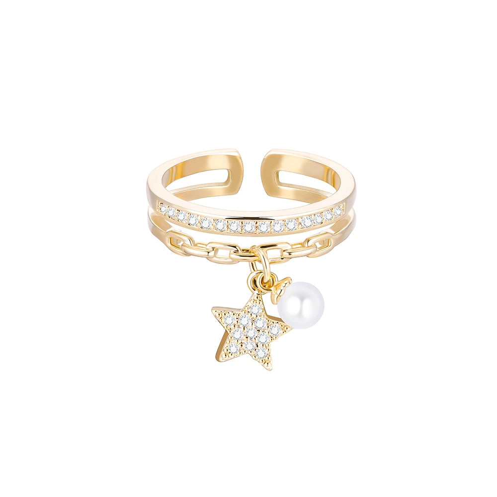 Gold Silver Star Pearl Ring