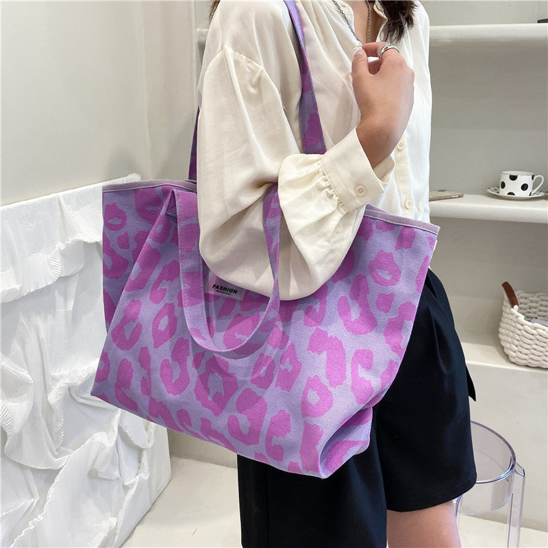 Purple Leopard Canvas Tote Bag