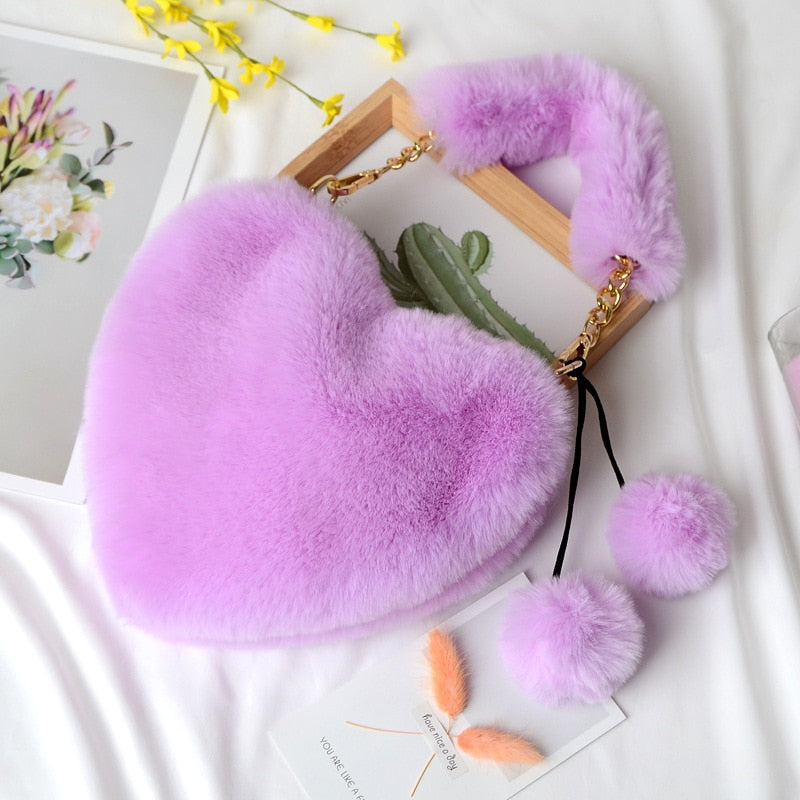 Faux Fur Heart Shaped Shoulder Bag