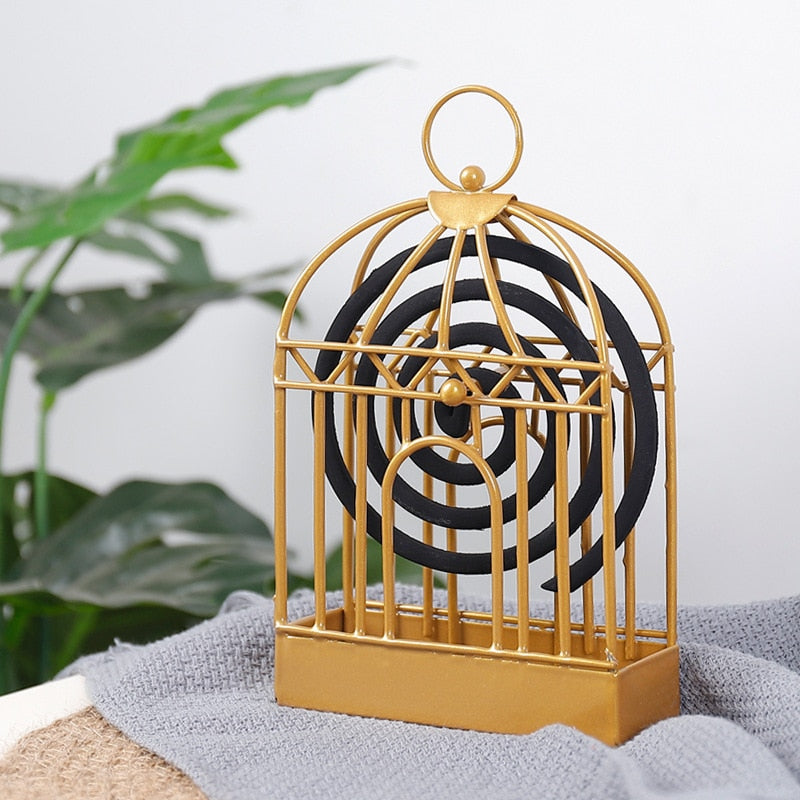 Iron Golden Bird Cage Mosquito Coil Holder
