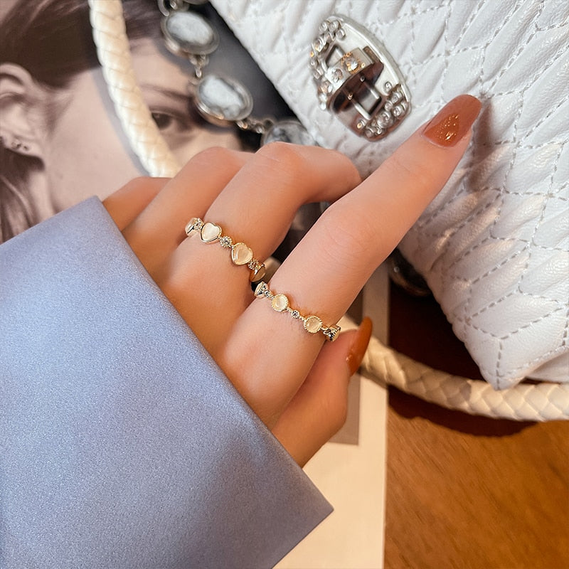 Heart-Shaped Opal Zircon Gold Rings