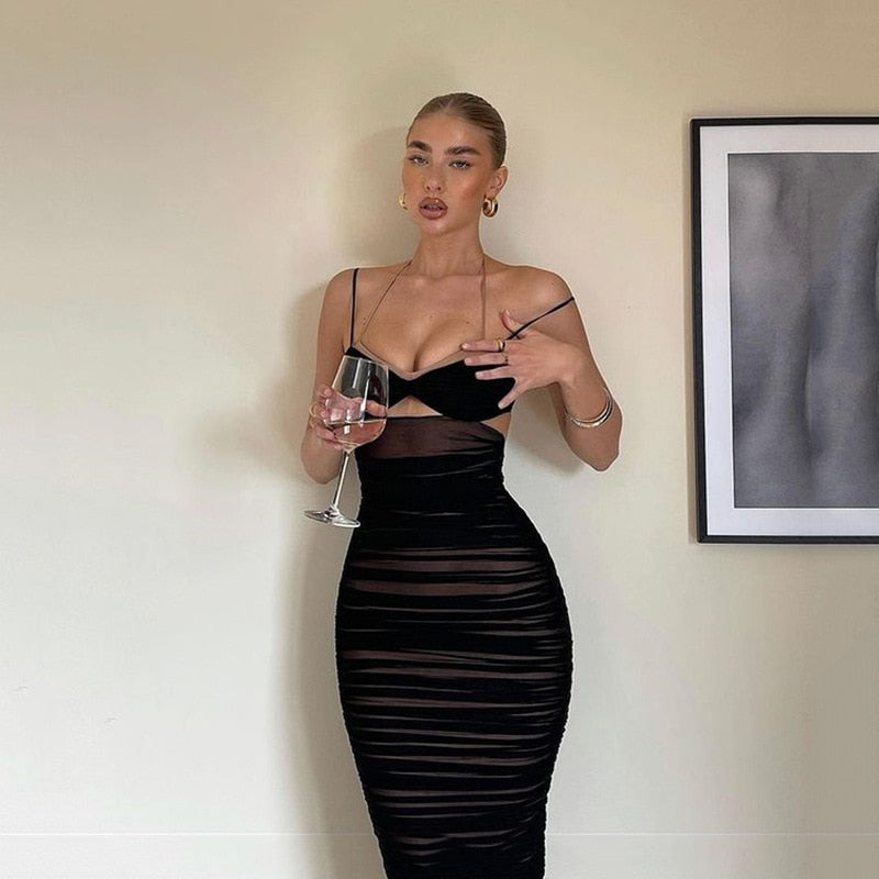 Slip Cut Out Ruched Midi Dress
