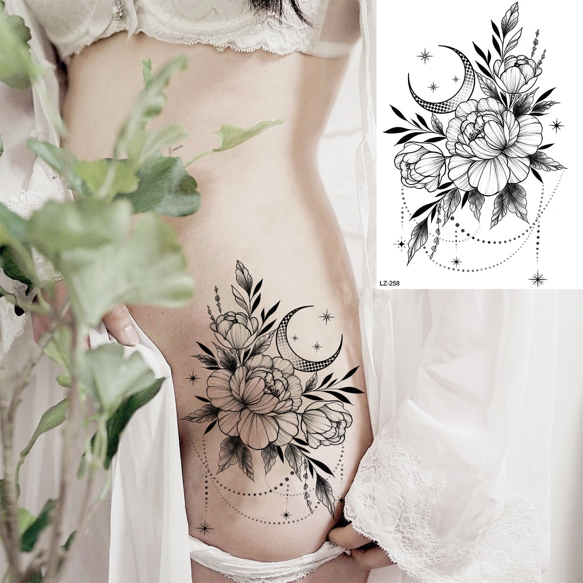 Lotus Henna Mandala Chest Temporary Tattoos