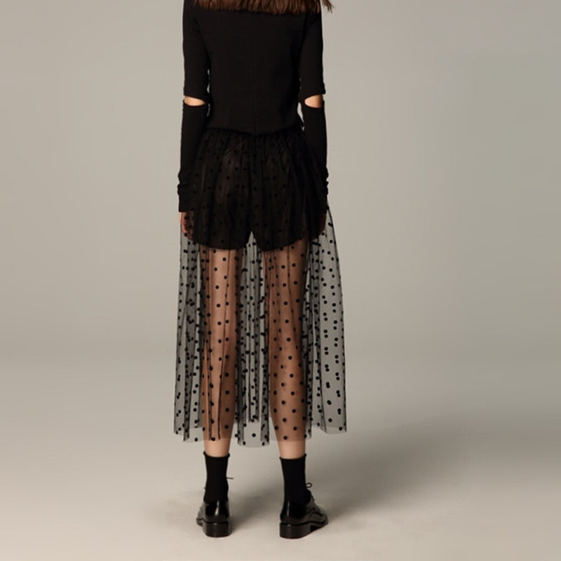 Polka Dot Long Mesh Tulle Skirt
