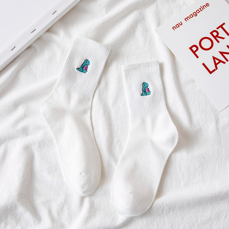 Embroidery Dinosaur Socks