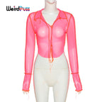 Mesh Crop Top Long Sleeve