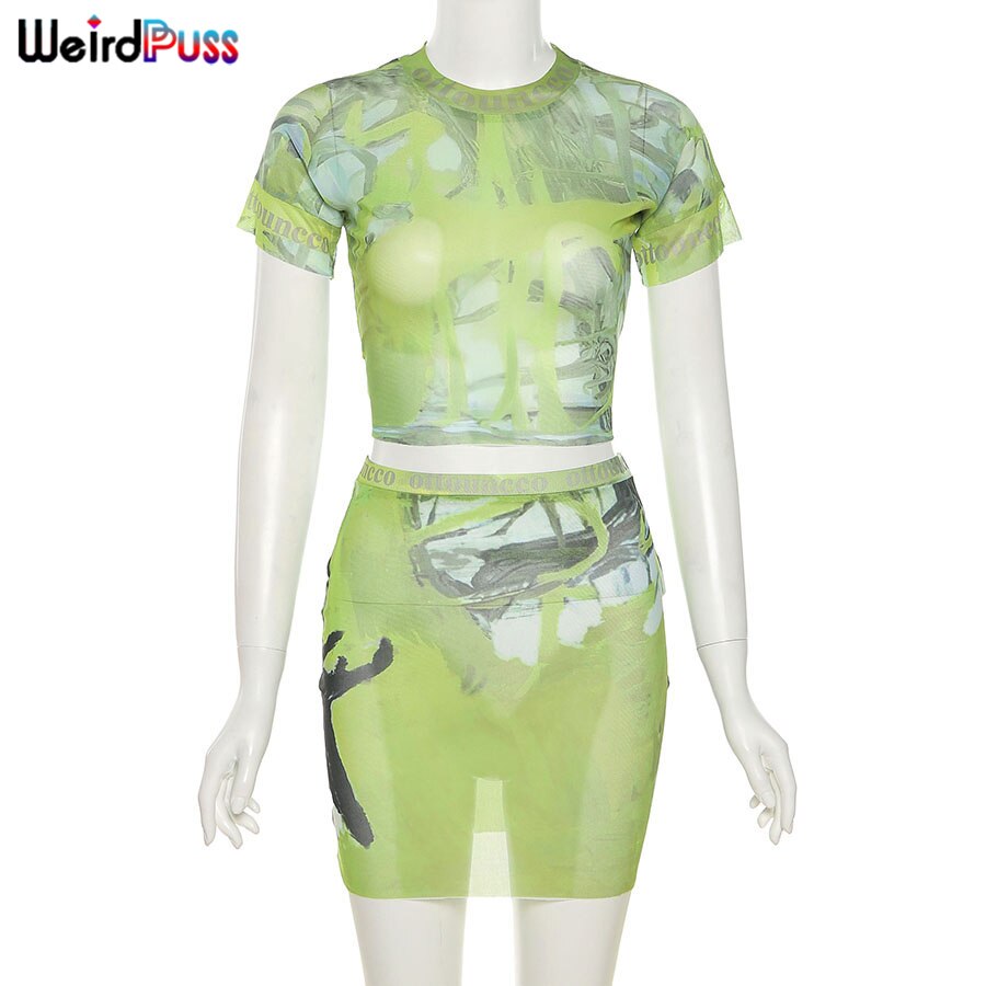 T-Shirt+Mini Skirt See Through Set