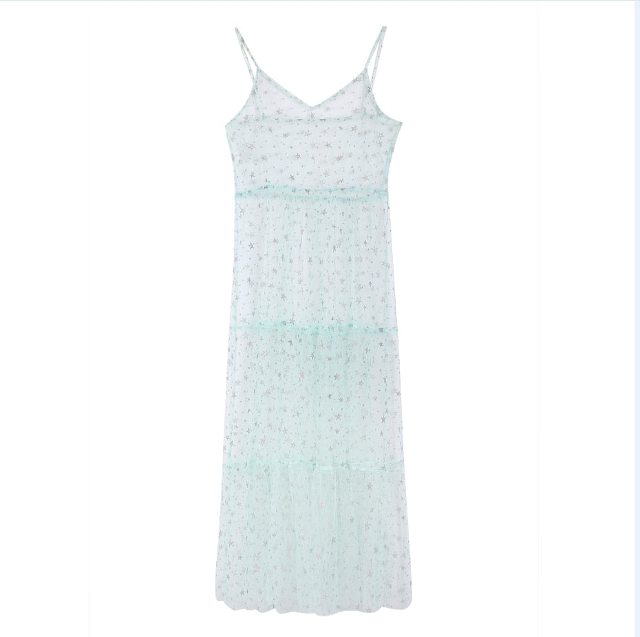 Tulle Spaghetti See Through Long Dresses