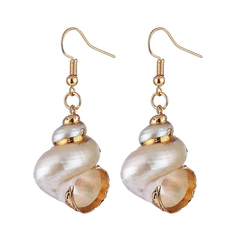Gold Color Shell Pendant Earrings