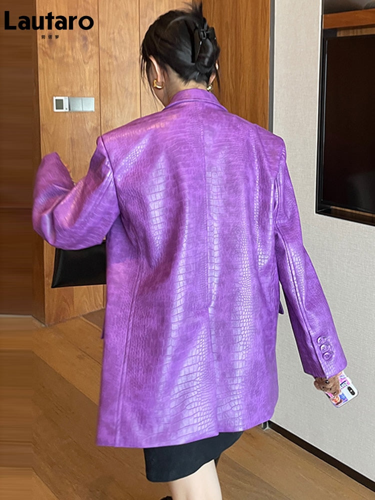 Oversized Crocodile Faux Leather Blazer