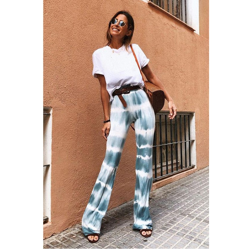 Light Blue Tie-Dye Trumpet Pants