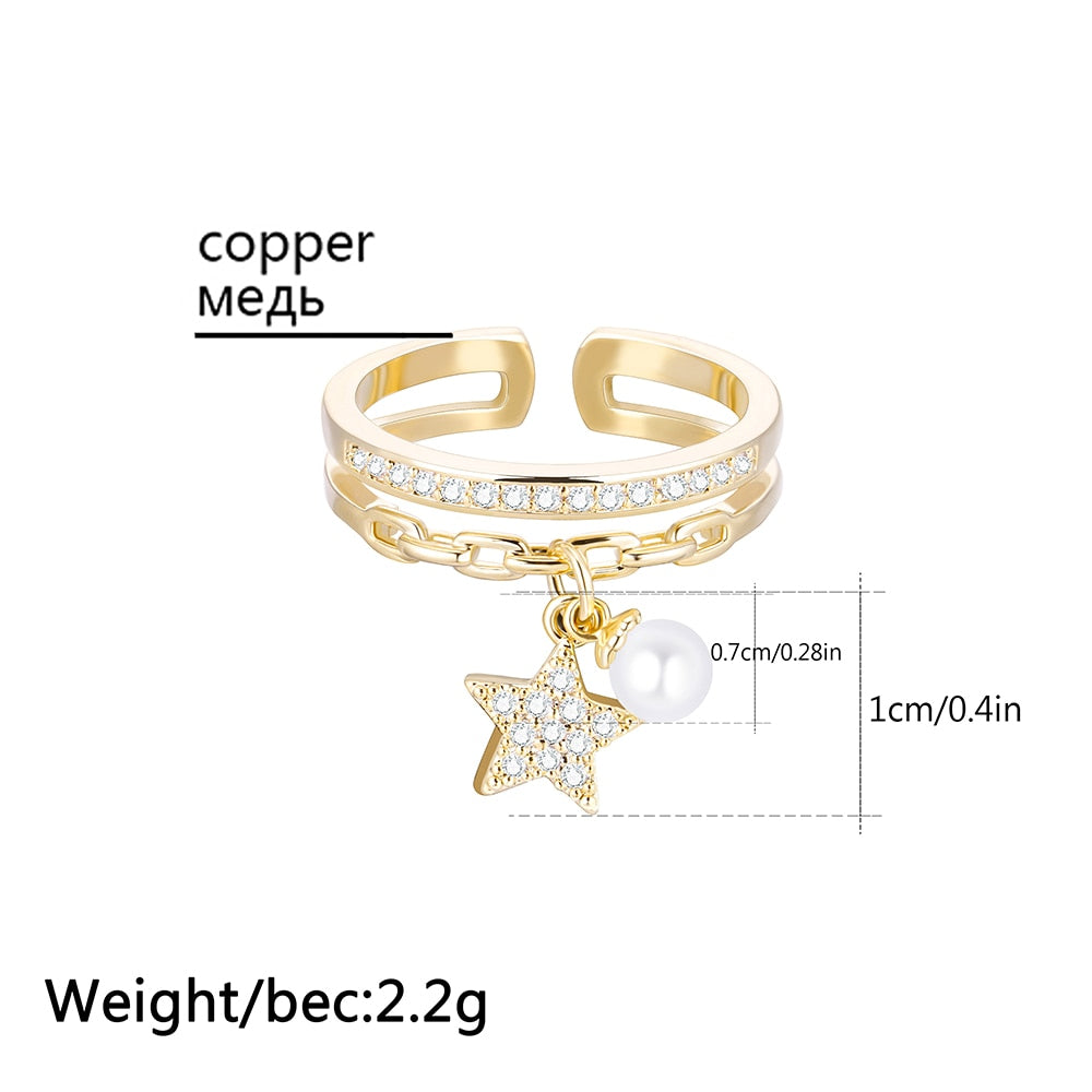 Gold Silver Star Pearl Ring