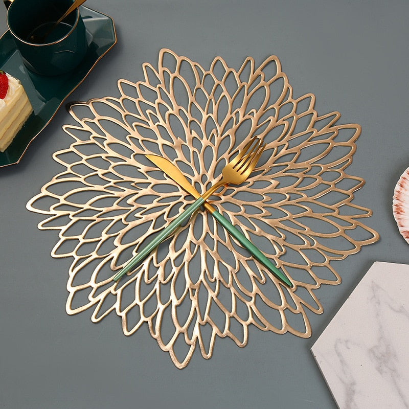 6/4pcs Octagonal Placemat Gold