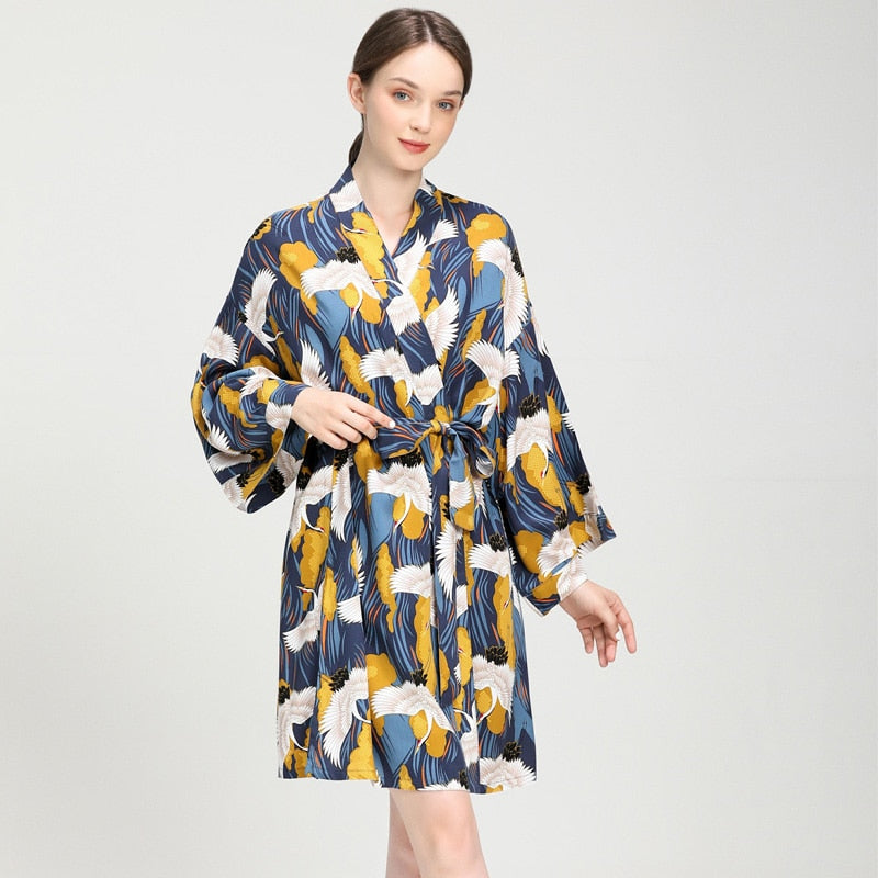 Silk Satin Thin Robe Floral Printed
