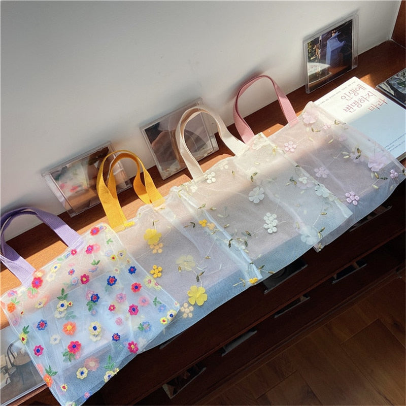 Flower Embroidery Hand Bag Organza