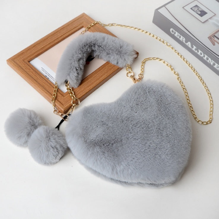 Faux Fur Heart Shaped Shoulder Bag