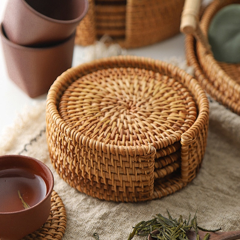 6Pcs Rattan Coasters Set