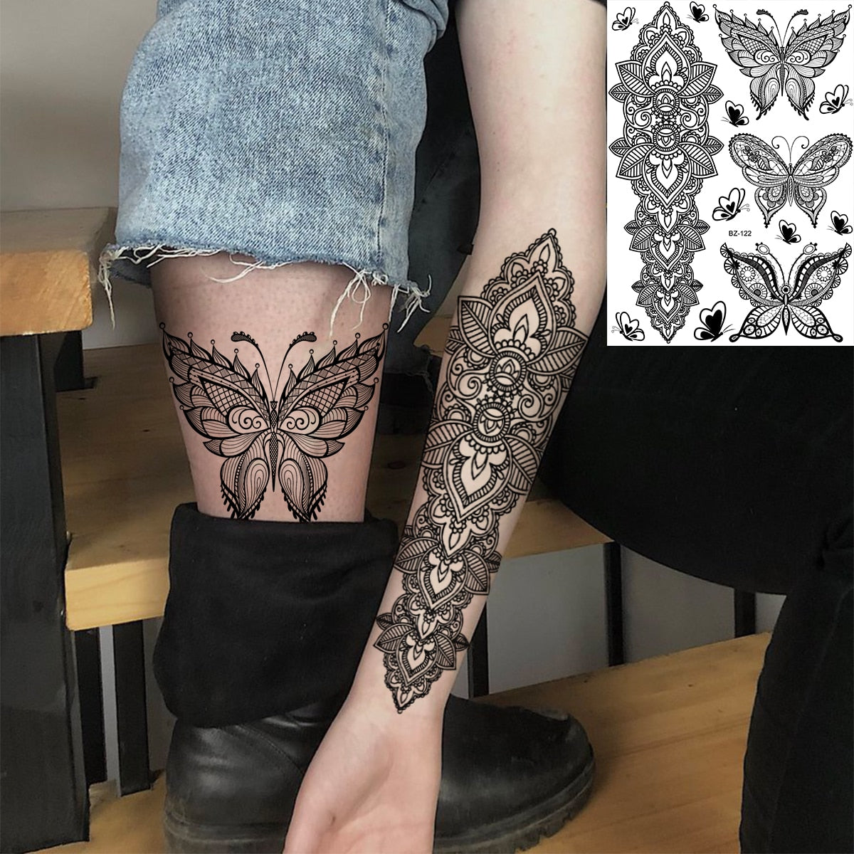 Lotus Henna Mandala Chest Temporary Tattoos